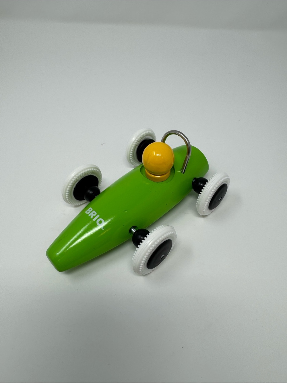 Green BRIO Wooden Racing Car Toy with Yellow Driver, Swedish Childrens Toy Brand